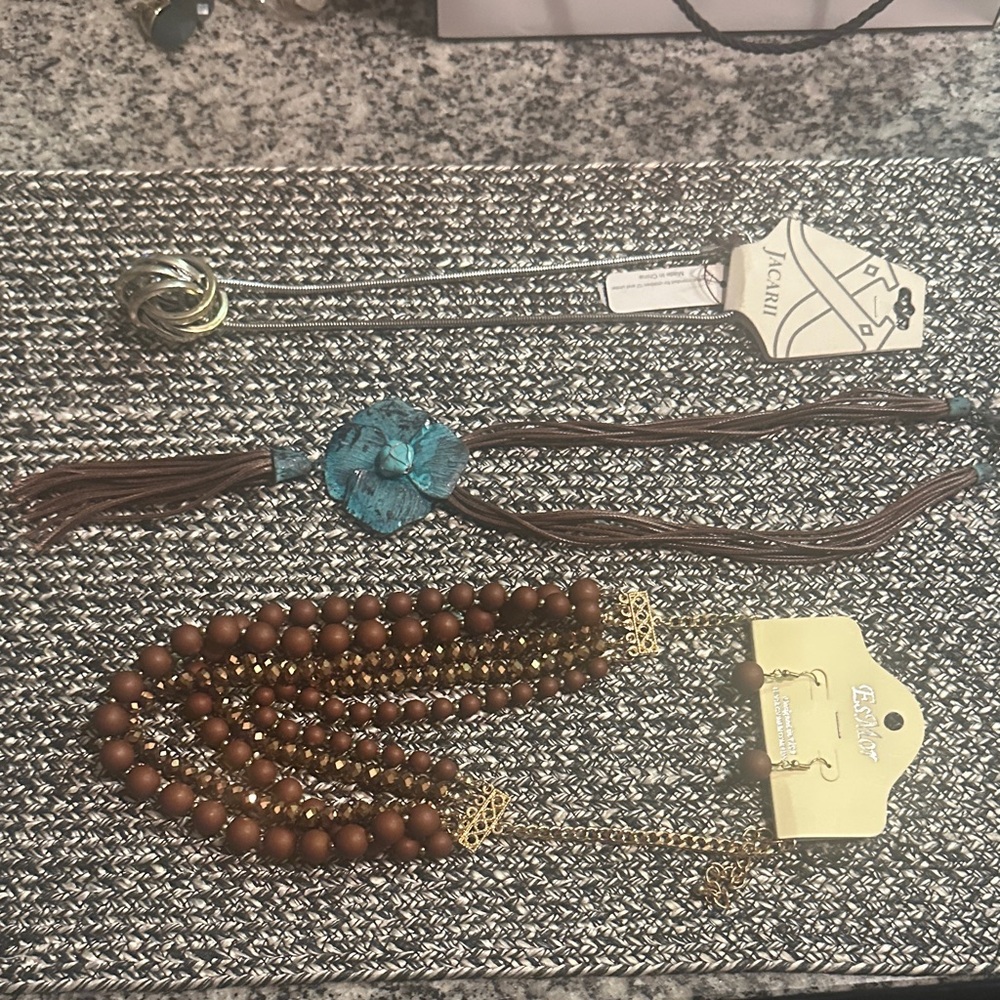 Brown Beaded Necklace with Gold Chains